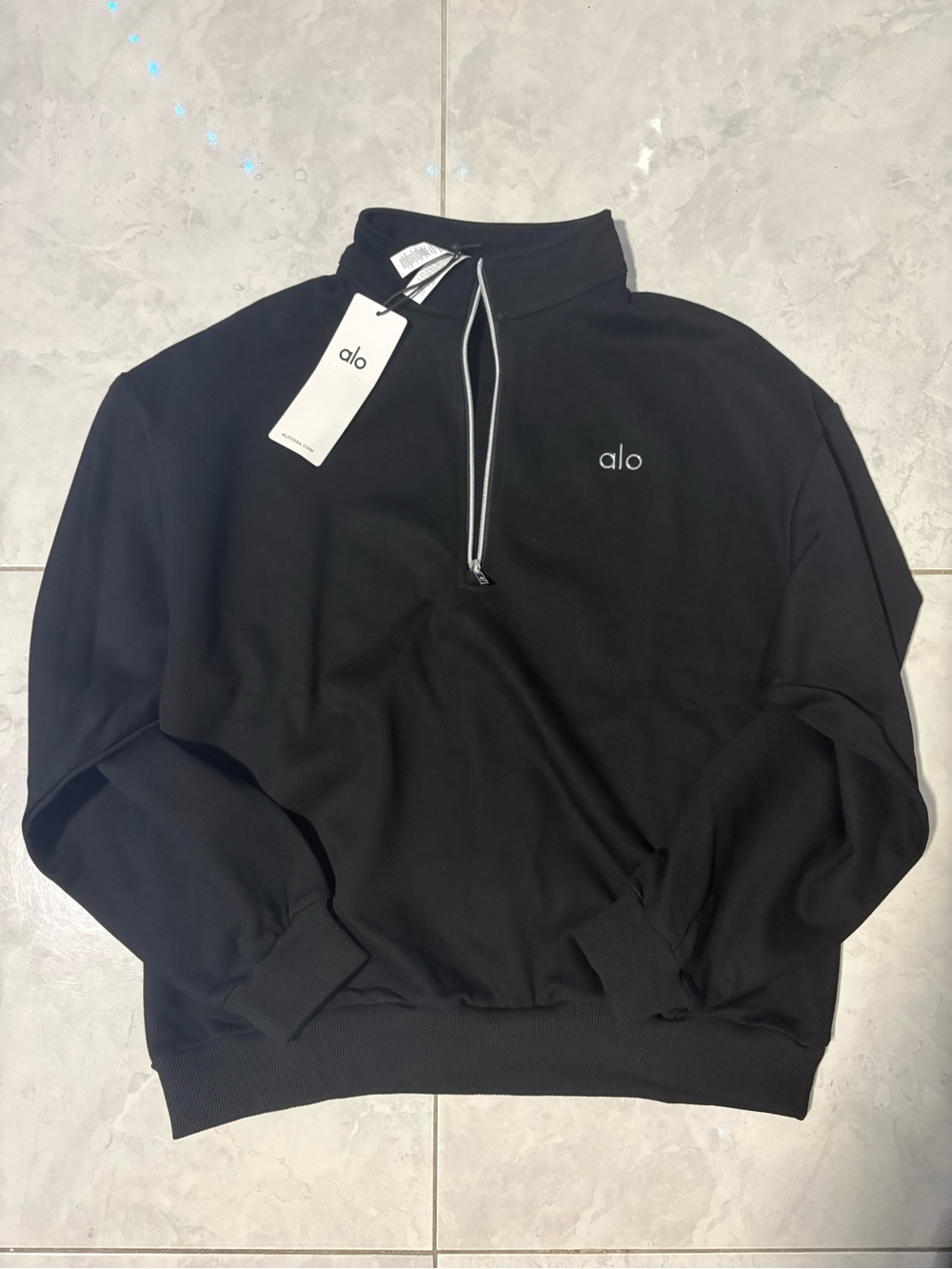 ALO Yoga Men's Black Zip-Up Mock Neck Sweater